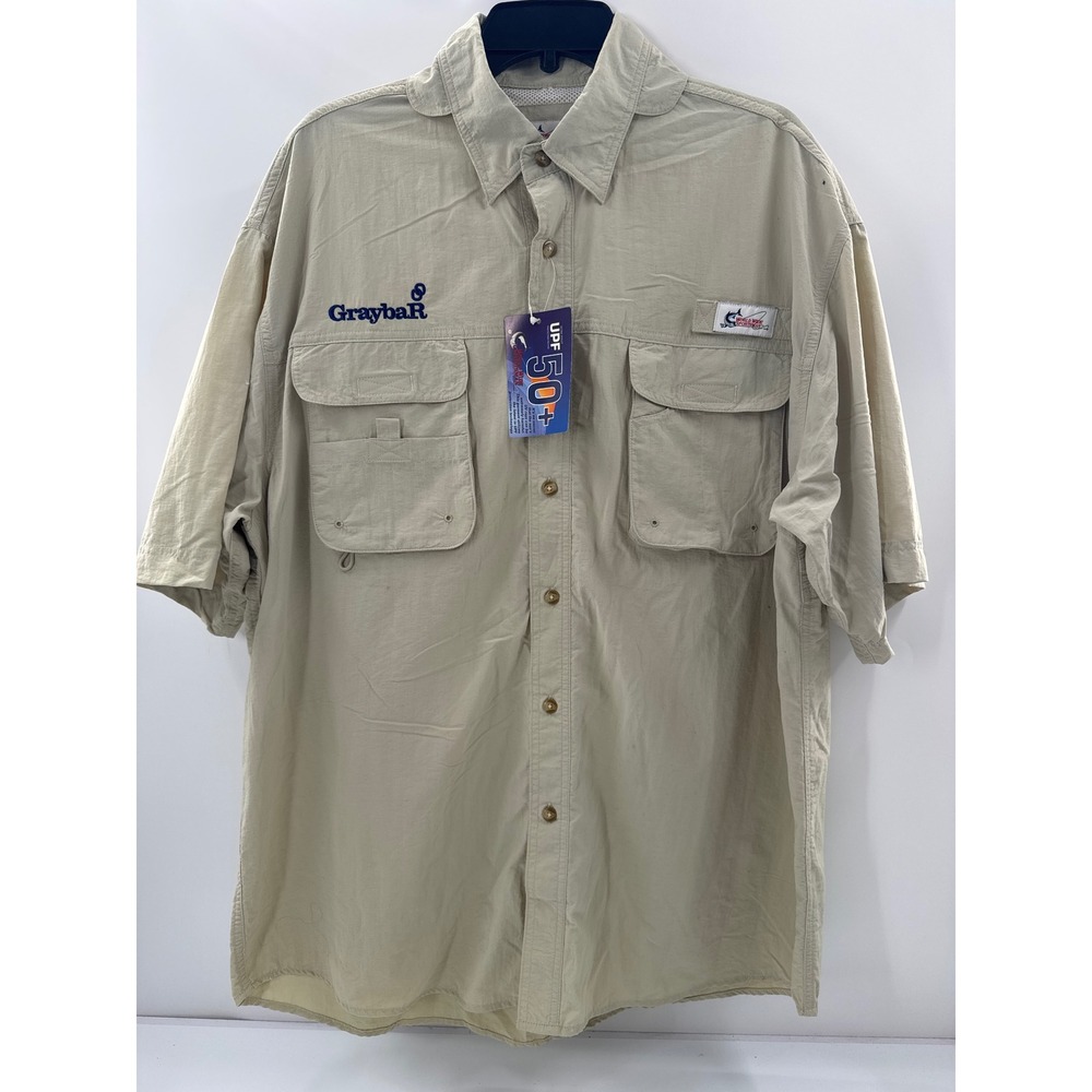 World Wide Sportsman Mens XL Fishing Shirt Khaki UPF 50+ Vented Graybar Logo NWT